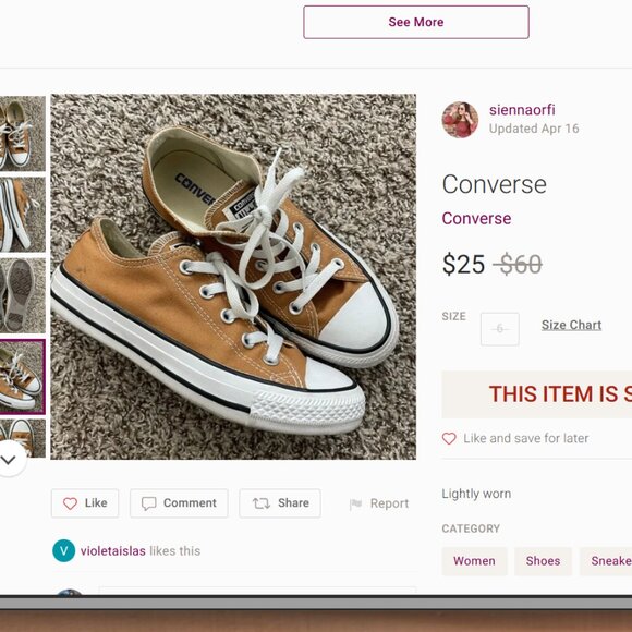 Converse Chuck Taylor All Star low-top sneakers  tan light brown canvas. - Picture 4 of 5